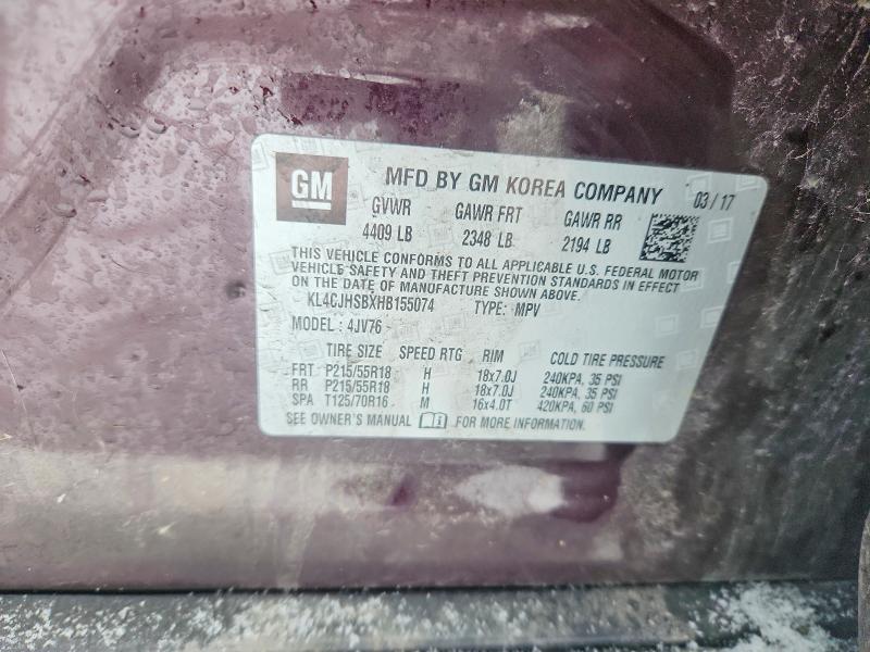 2017 Buick Encore მანქანა იყიდება აუქციონზე, vin: KL4CJHSBXHB155074, აუქციონის ნომერი: 72367135