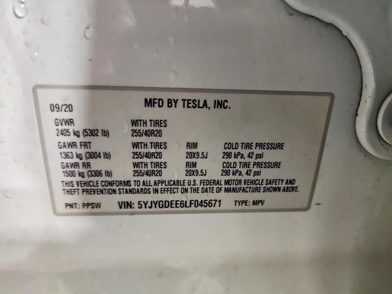 Aukcja sprzedaży 2020 Tesla Model Y, vin: 5YJYGDEE6LF045671, numer aukcji: 75872355