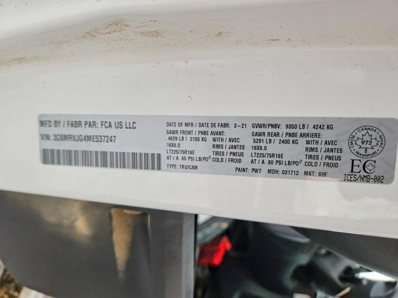 Aukcja sprzedaży 2021 Ram Promaster, vin: 3C6MRVJG4ME537247, numer aukcji: 99605115
