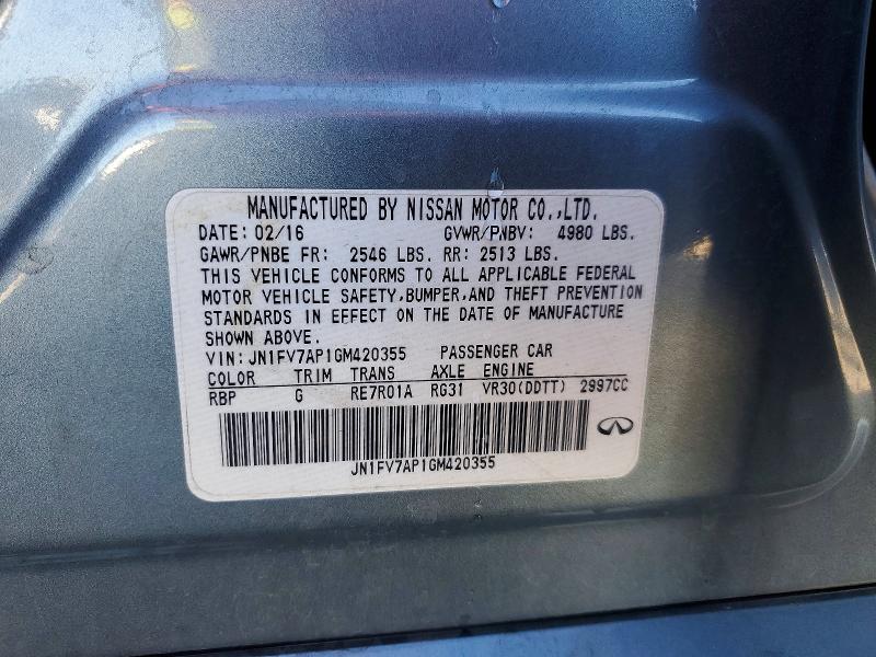 2016 Infiniti Q50 მანქანა იყიდება აუქციონზე, vin: JN1FV7AP1GM420355, აუქციონის ნომერი: 98781875