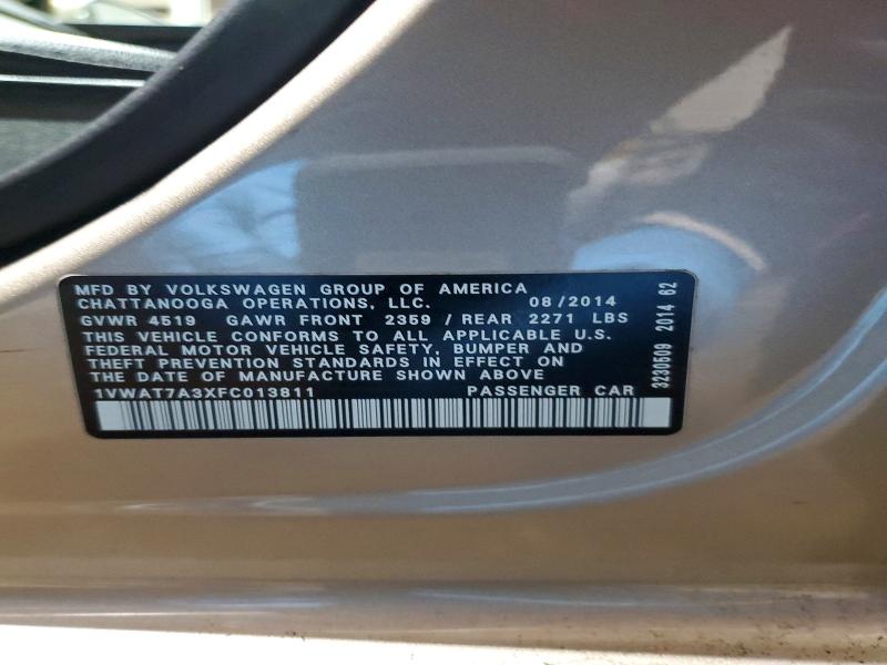 Продаж на аукціоні авто 2015 Volkswagen Passat, vin: 1VWAT7A3XFC013811, номер лоту: 74688555