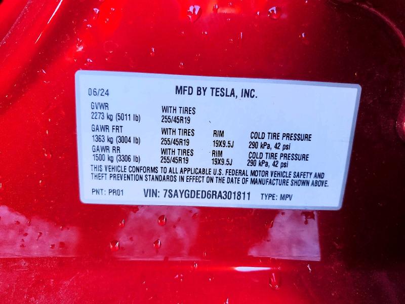 Aukcja sprzedaży 2024 Tesla Model Y, vin: 7SAYGDED6RA301811, numer aukcji: 73287145