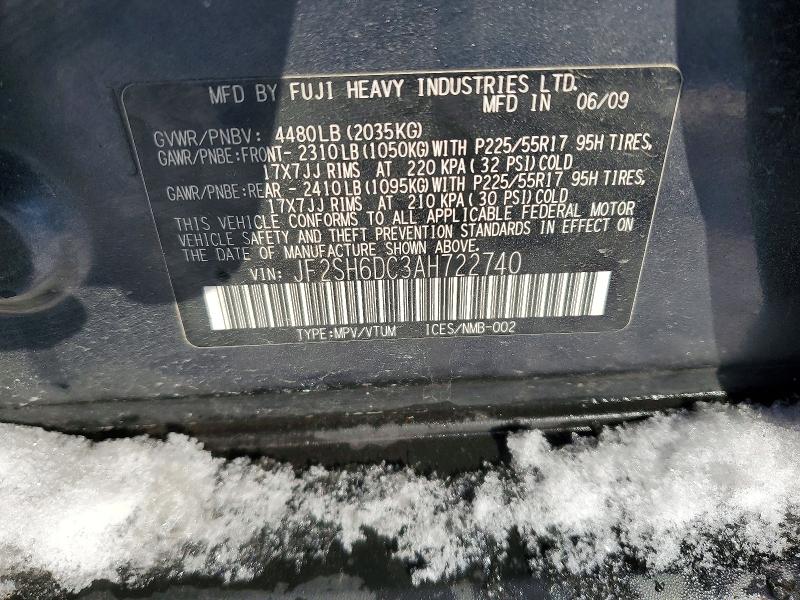 2010 Subaru Forester მანქანა იყიდება აუქციონზე, vin: JF2SH6DC3AH722740, აუქციონის ნომერი: 74644025