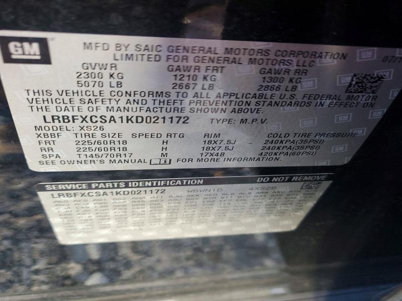 Aukcja sprzedaży 2019 Buick Envision, vin: LRBFXCSA1KD021172, numer aukcji: 73814075
