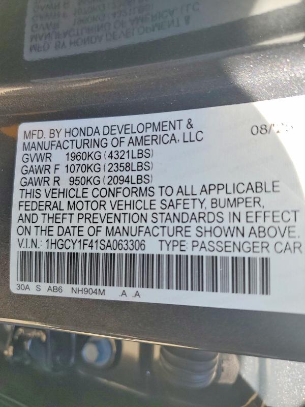 72429355 :رقم المزاد ، 1HGCY1F41SA063306 vin ، 2025 Honda Accord مزاد بيع