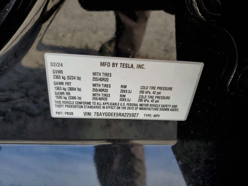 72950715 :رقم المزاد ، 7SAYGDEE5RA225927 vin ، 2024 Tesla Model Y مزاد بيع