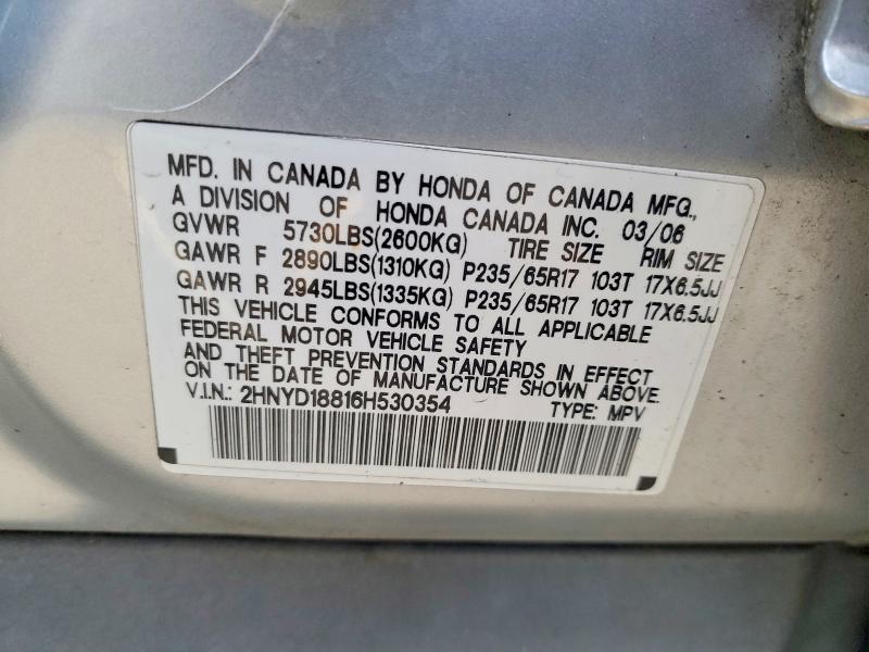 Auction sale of the 2006 Acura Mdx Tourin, vin: 2HNYD18816H530354, lot number: 72466835