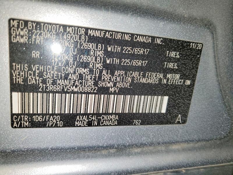 Aukcja sprzedaży 2021 Toyota Rav4, vin: 2T3R6RFV5MW008822, numer aukcji: 98686455
