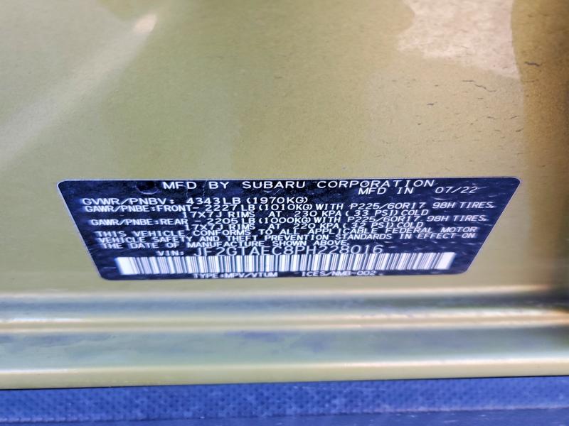 72988705 :رقم المزاد ، JF2GTAEC8PH228016 vin ، 2023 Subaru Crosstrek مزاد بيع