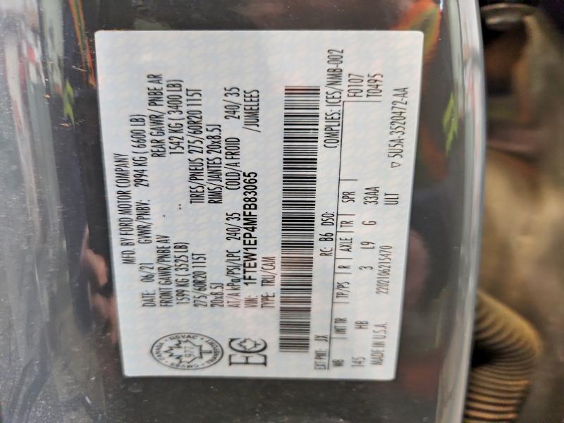 Продажа на аукционе авто 2021 Ford F150, vin: 1FTEW1EP4MFB83065, номер лота: 74415415