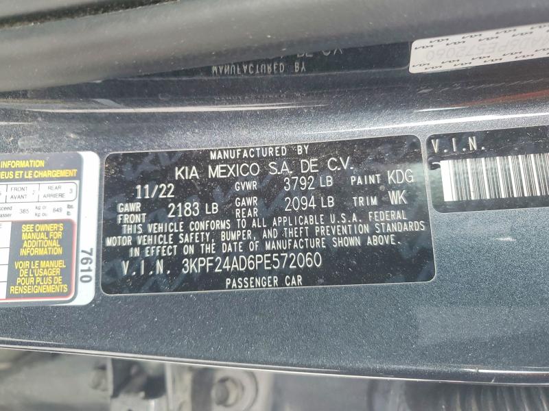 2023 Kia Forte მანქანა იყიდება აუქციონზე, vin: 3KPF24AD6PE572060, აუქციონის ნომერი: 97952385