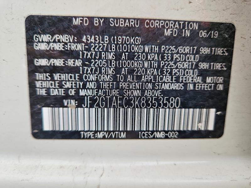 Aukcja sprzedaży 2019 Subaru Crosstrek, vin: JF2GTAEC3K8353580, numer aukcji: 73897565
