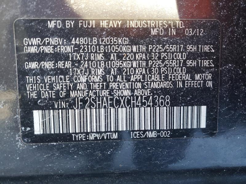 Продаж на аукціоні авто 2012 Subaru Forester, vin: JF2SHAECXCH454368, номер лоту: 74090915