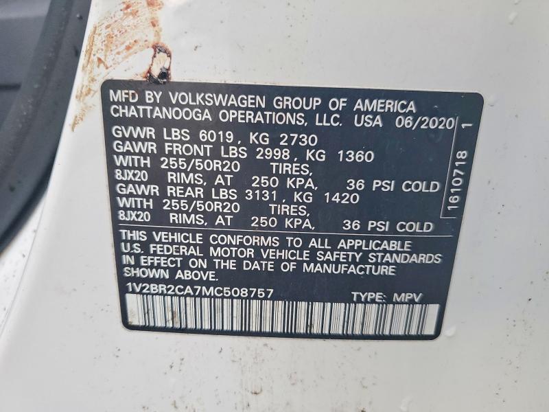 2021 Volkswagen Atlas მანქანა იყიდება აუქციონზე, vin: 1V2BR2CA7MC508757, აუქციონის ნომერი: 74626735