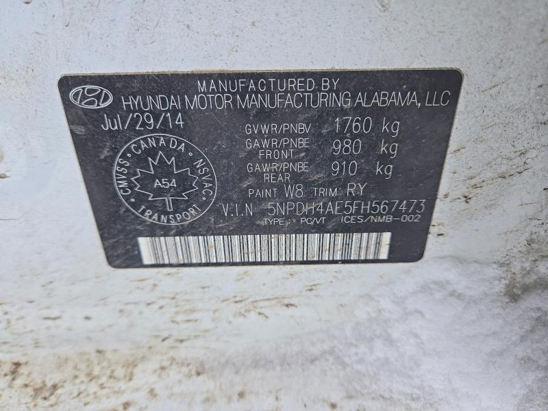 Aukcja sprzedaży 2015 Hyundai Elantra, vin: 5NPDH4AE5FH567473, numer aukcji: 99991065