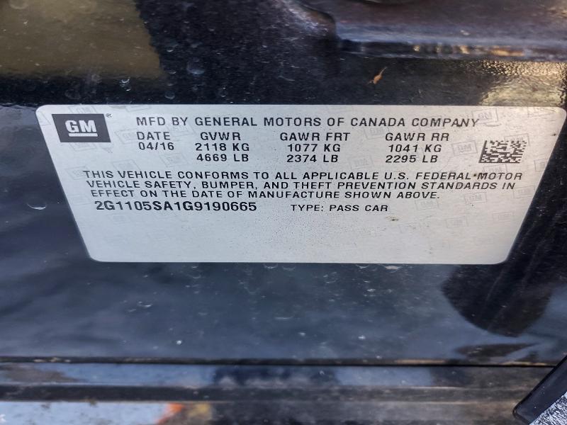 74973375 :رقم المزاد ، 2G1105SA1G9190665 vin ، 2016 Chevrolet Impala مزاد بيع