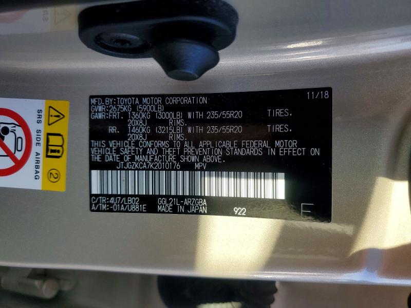 Aukcja sprzedaży 2019 Lexus Rx, vin: JTJGZKCA7K2010176, numer aukcji: 75093065
