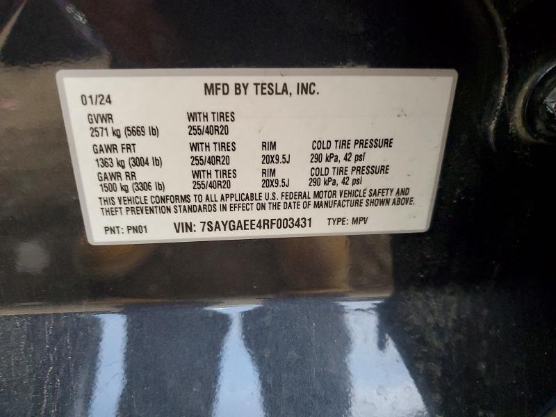 Aukcja sprzedaży 2024 Tesla Model Y, vin: 7SAYGAEE4RF003431, numer aukcji: 72127995