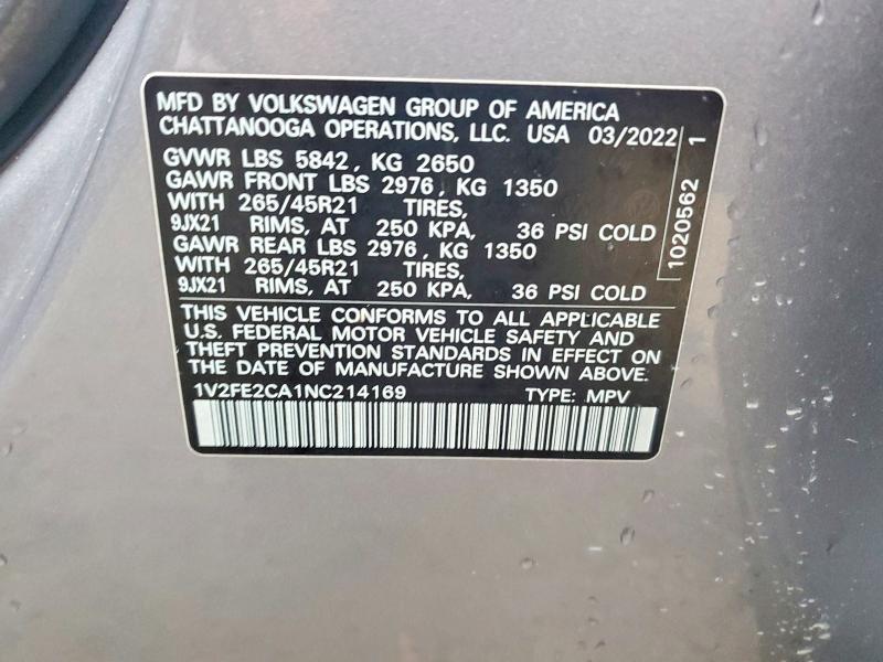 Aukcja sprzedaży 2022 Volkswagen Atlas Cross Sport, vin: 1V2FE2CA1NC214169, numer aukcji: 72777435