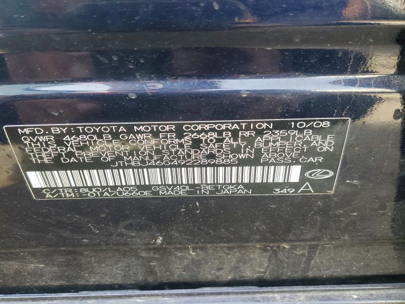 Продажа на аукционе авто 2009 Lexus Es 350, vin: JTHBJ46G492289885, номер лота: 72579805
