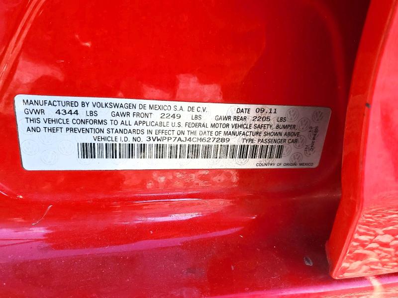 Aukcja sprzedaży 2012 Volkswagen Jetta, vin: 3VWPP7AJ4CM627289, numer aukcji: 99693645