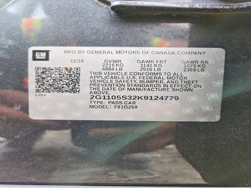 73665415 :رقم المزاد ، 2G1105S32K9124779 vin ، 2019 Chevrolet Impala مزاد بيع