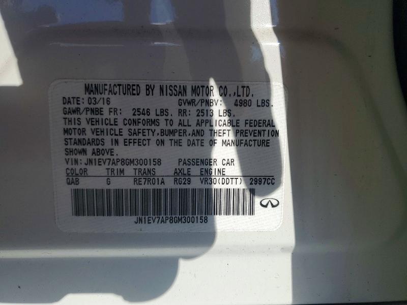 Aukcja sprzedaży 2016 Infiniti Q50, vin: JN1EV7AP8GM300158, numer aukcji: 72702185