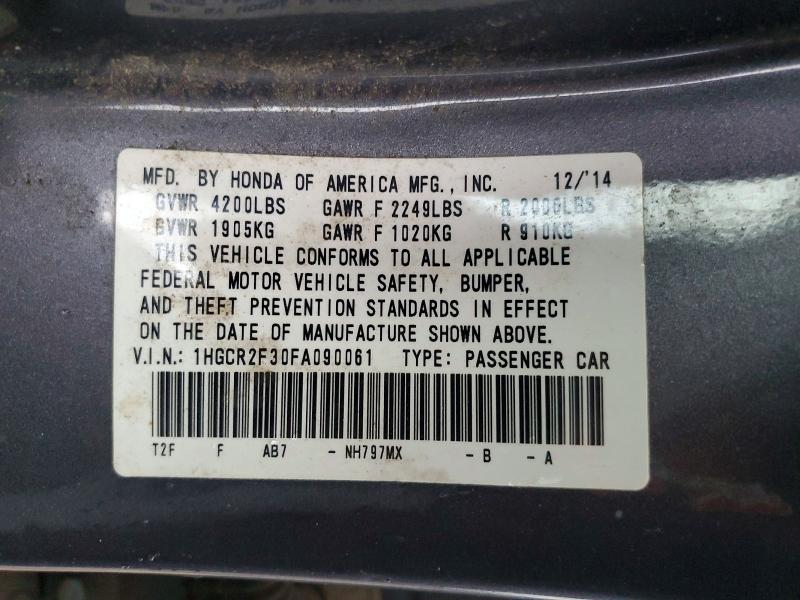 2015 Honda Accord მანქანა იყიდება აუქციონზე, vin: 1HGCR2F30FA090061, აუქციონის ნომერი: 98681275