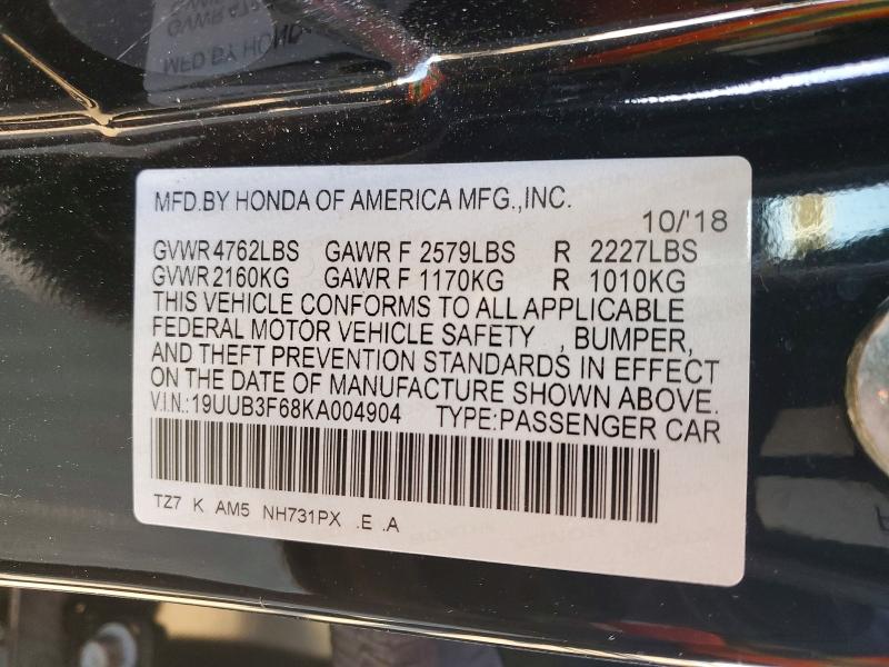 2019 Acura Tlx მანქანა იყიდება აუქციონზე, vin: 19UUB3F68KA004904, აუქციონის ნომერი: 72315485