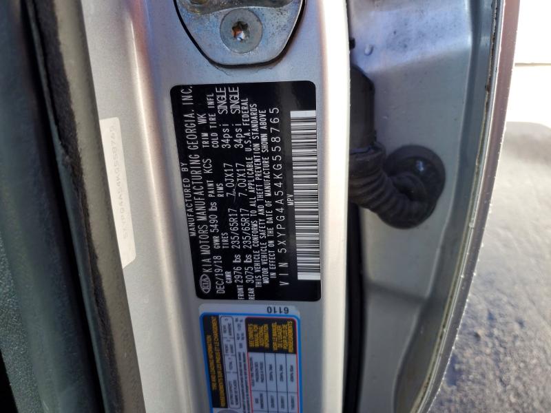 49012946 :رقم المزاد ، 5XYPG4A54KG558765 vin ، 2019 Kia Sorento مزاد بيع