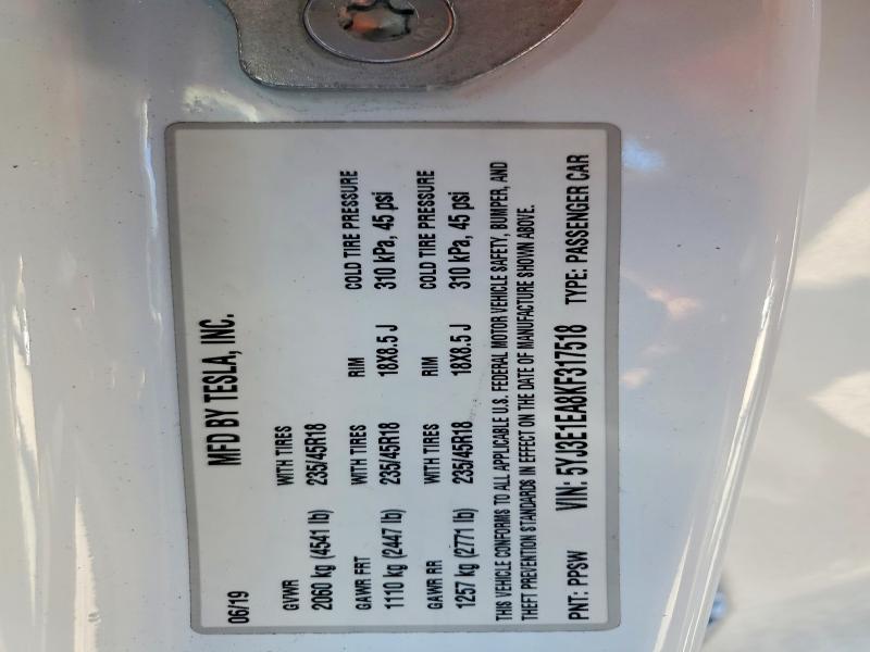 Продажа на аукционе авто 2019 Tesla Model 3, vin: 5YJ3E1EA8KF317518, номер лота: 73930165