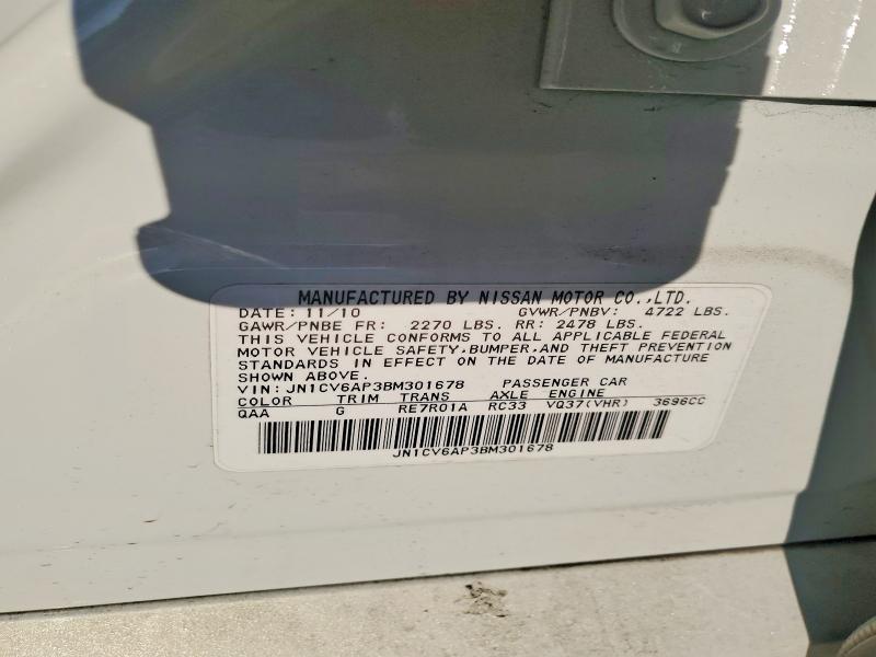 98479595 :رقم المزاد ، JN1CV6AP3BM301678 vin ، 2011 Infiniti G37 مزاد بيع