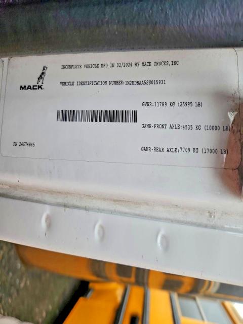 Aukcja sprzedaży 2025 Mack Md, vin: 1M2MDBAA5SS015931, numer aukcji: 49007456