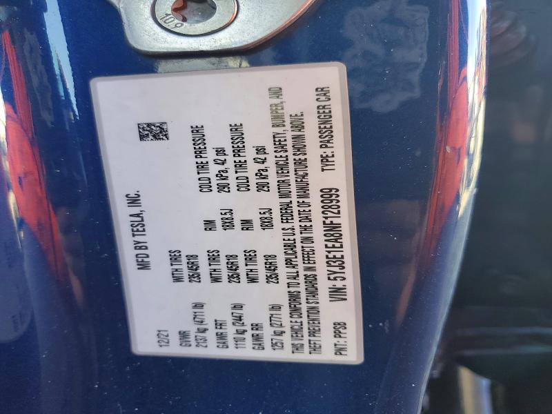 73528865 :رقم المزاد ، 5YJ3E1EA8NF128999 vin ، 2022 Tesla Model 3 مزاد بيع