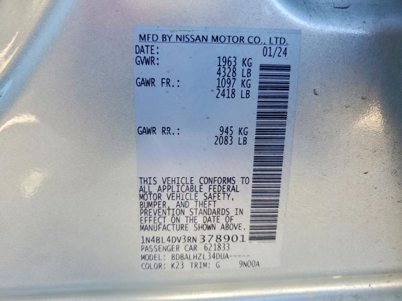 Продаж на аукціоні авто 2024 Nissan Altima, vin: 1N4BL4DV3RN378901, номер лоту: 72327265