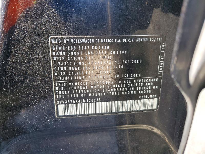 Aukcja sprzedaży 2018 Volkswagen Tiguan, vin: 3VV3B7AX4JM126275, numer aukcji: 73842945