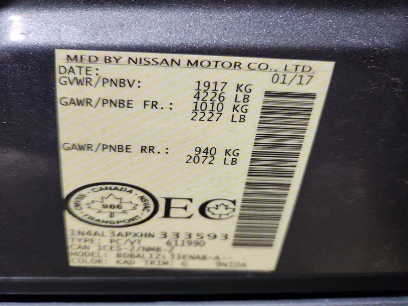 74935335 :رقم المزاد ، 1N4AL3APXHN333593 vin ، 2017 Nissan Altima مزاد بيع