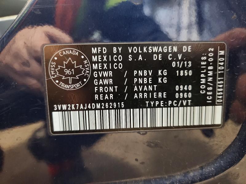 73453865 :رقم المزاد ، 3VW2K7AJ4DM262915 vin ، 2013 Volkswagen Jetta مزاد بيع