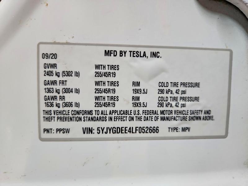 Продажа на аукционе авто 2020 Tesla Model Y, vin: 5YJYGDEE4LF052666, номер лота: 73001175