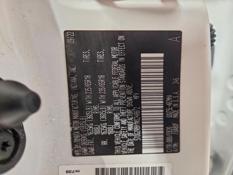 2022 Toyota Highlander მანქანა იყიდება აუქციონზე, vin: 5TDGZRBH1NS248872, აუქციონის ნომერი: 74288345