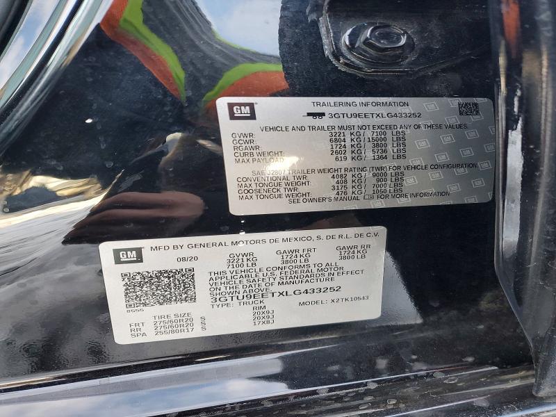 Продаж на аукціоні авто 2020 Gmc Sierra, vin: 3GTU9EETXLG433252, номер лоту: 75202055