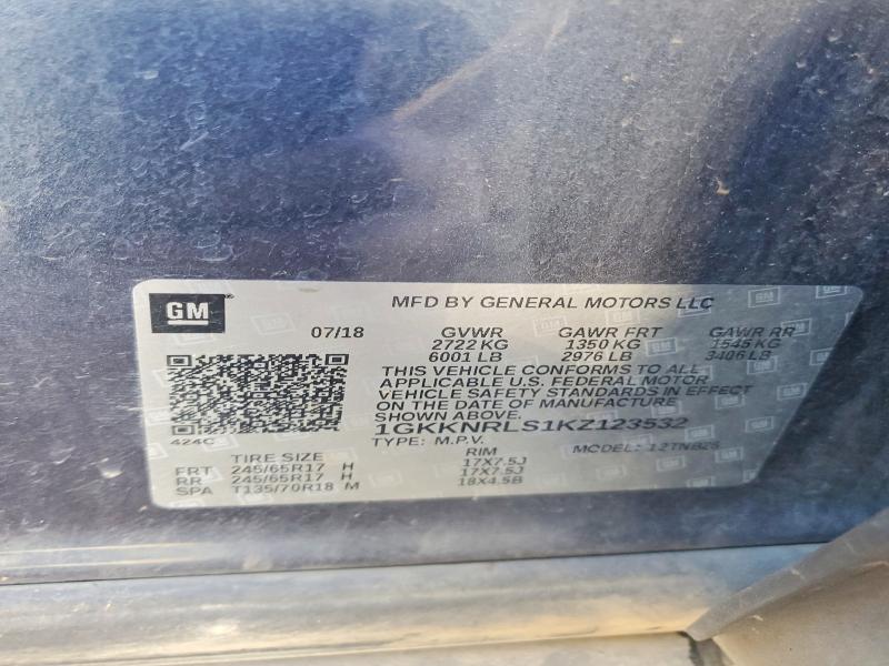 72870685 :رقم المزاد ، 1GKKNRLS1KZ123532 vin ، 2019 Gmc Acadia مزاد بيع