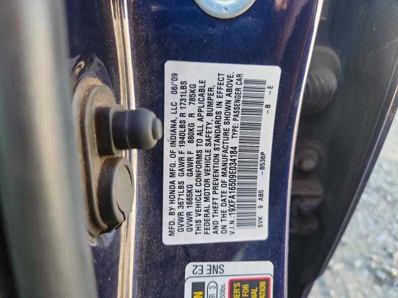73560295 :رقم المزاد ، 19XFA16509E034184 vin ، 2009 Honda Civic Lx مزاد بيع