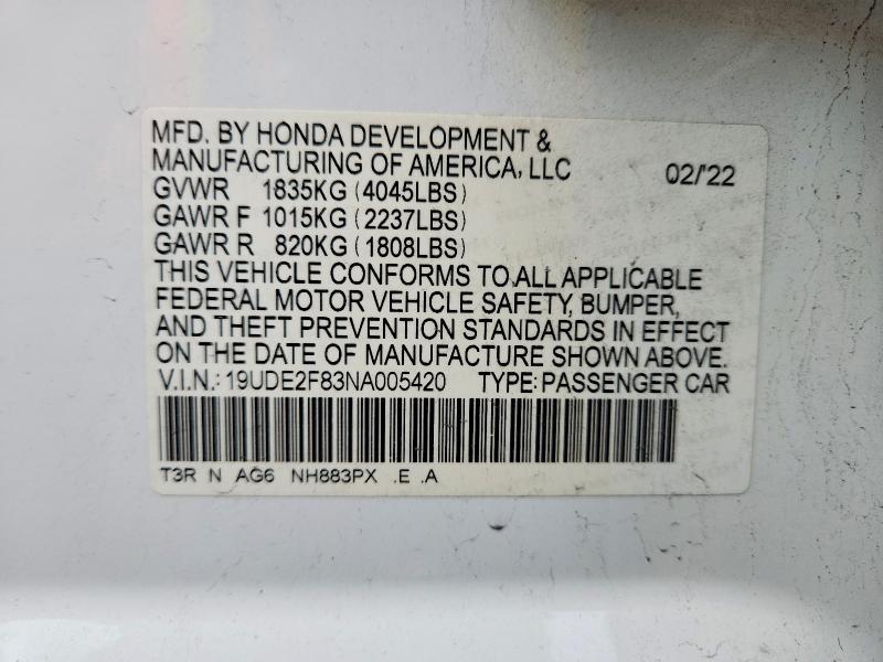 Продаж на аукціоні авто 2022 Acura Ilx, vin: 19UDE2F83NA005420, номер лоту: 73180835