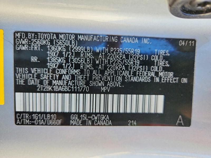 98620935 :رقم المزاد ، 2T2BK1BA6BC111770 vin ، 2011 Lexus Rc 350 مزاد بيع