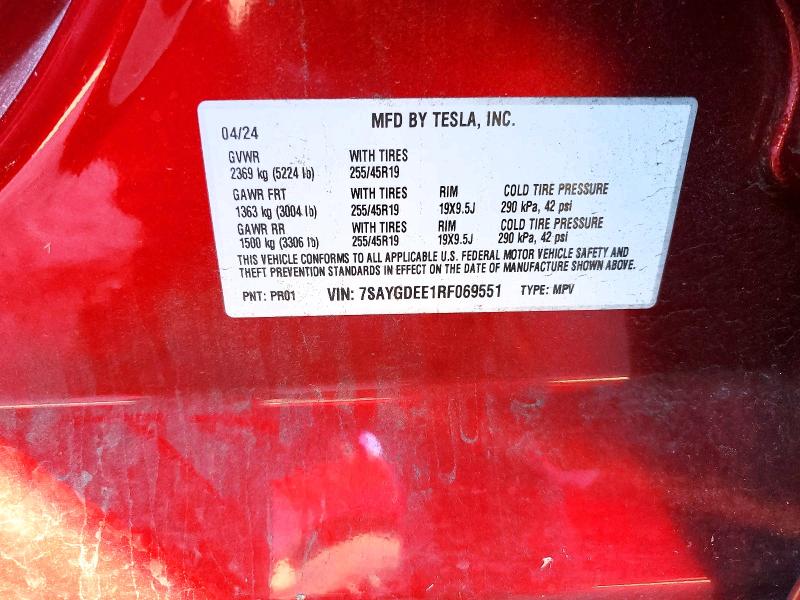 73533385 :رقم المزاد ، 7SAYGDEE1RF069551 vin ، 2024 Tesla Model Y مزاد بيع