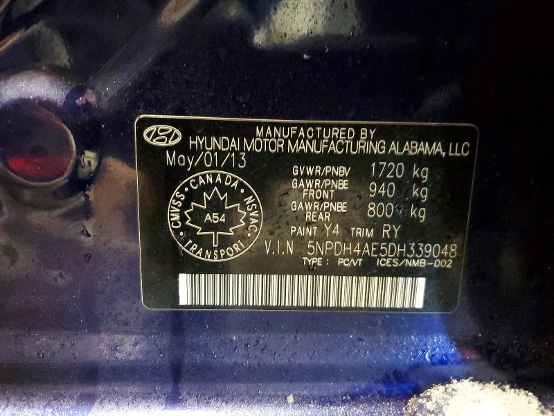 99736965 :رقم المزاد ، 5NPDH4AE5DH339048 vin ، 2013 Hyundai Elantra مزاد بيع