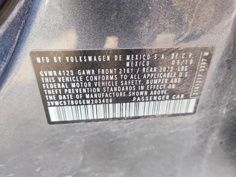 99525475 :رقم المزاد ، 3VWC57BU5KM203406 vin ، 2019 Volkswagen Jetta مزاد بيع