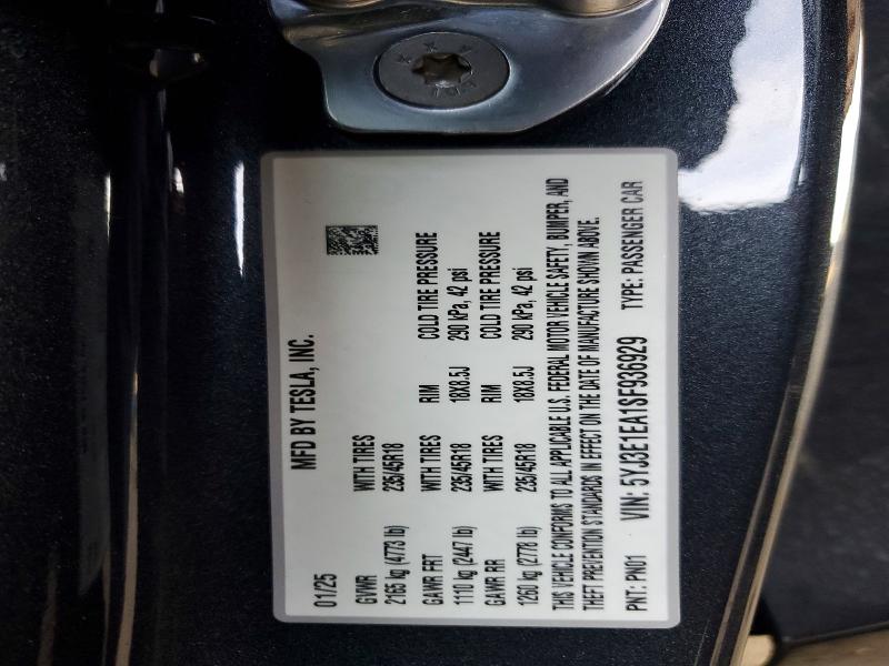 72650415 :رقم المزاد ، 5YJ3E1EA1SF936929 vin ، 2025 Tesla Model 3 مزاد بيع