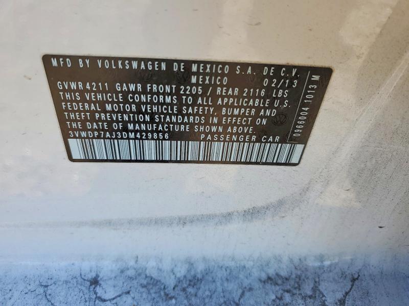 72939555 :رقم المزاد ، 3VWDP7AJ3DM429856 vin ، 2013 Volkswagen Jetta مزاد بيع